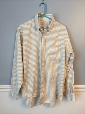 Arrow Mens Vintage Button-Down Striped Dress Shirt Beige Tan USA Made 17 34/35